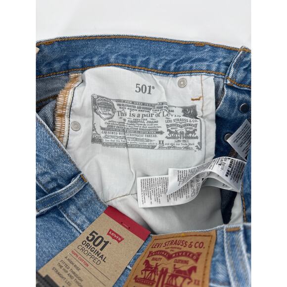 Levi’s 501 Original Cropped Distressed Jeans Button Fly NWT Size 29x26 - Picture 6 of 8
